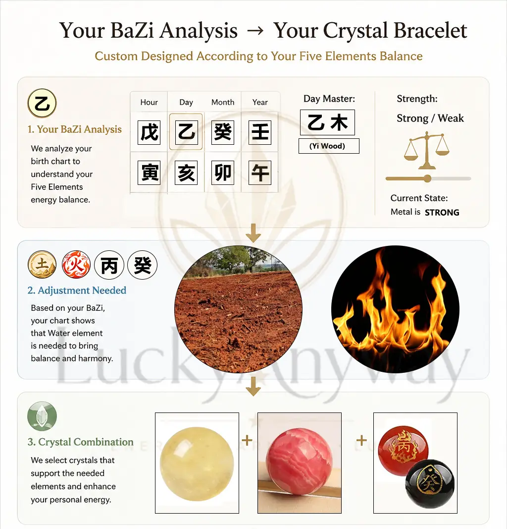 Yi Wood bracelet inspired by the Wood element in BaZi