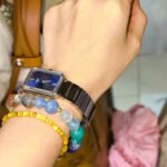 Customer wearing crystal jewelry from the LuckyAnyway collection